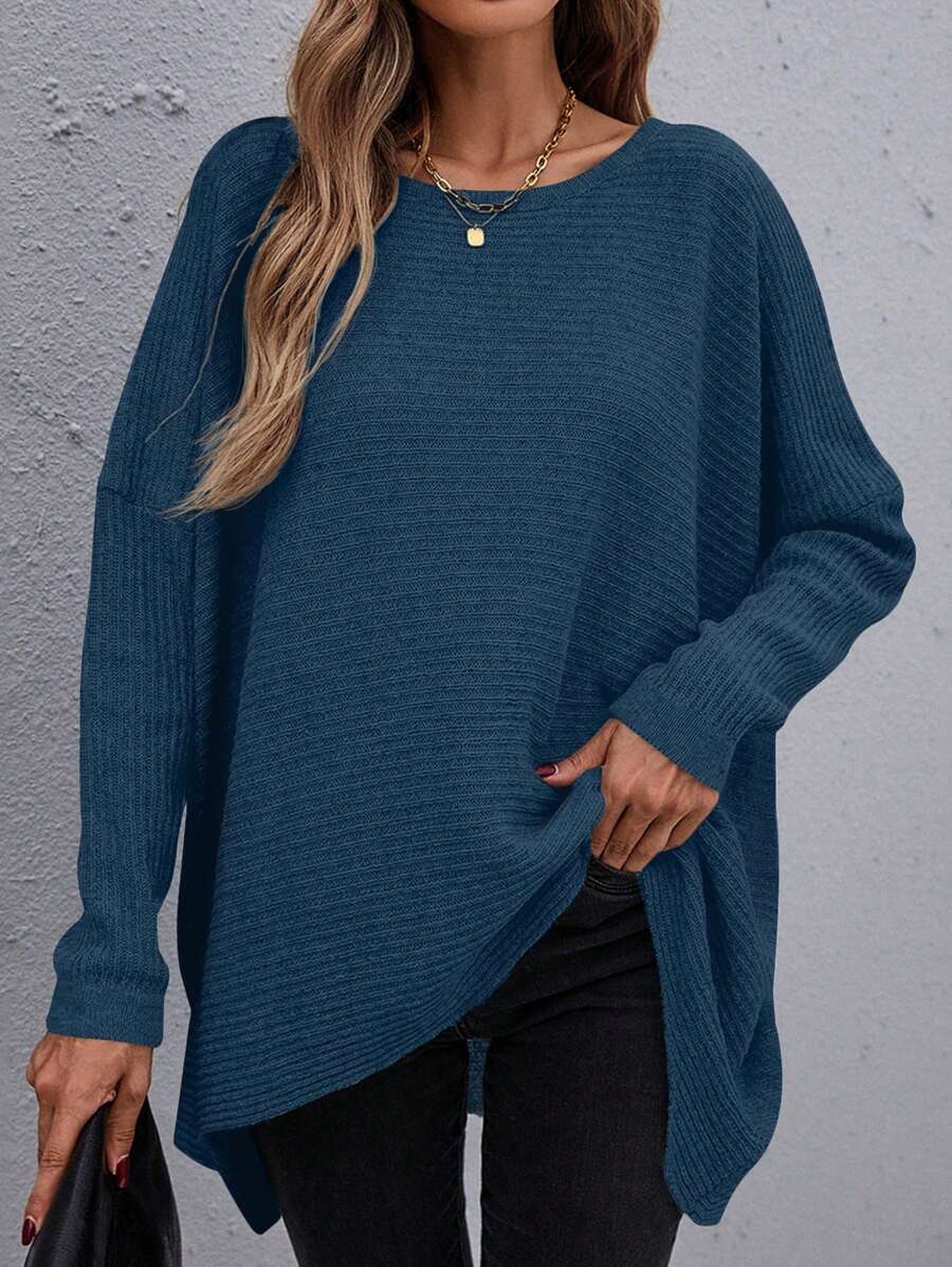 SHEIN Essnce Jersey unicolor de manga murciélago - Neblina azul - Ver 1