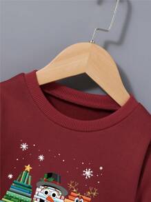 Young Boy Christmas Print Sweatshirt - Burgundy - View 5