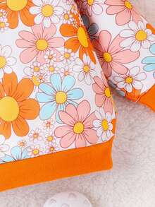 Bebé niña Sudadera con estampado floral ribete con fruncido - Naranja - Ver 4