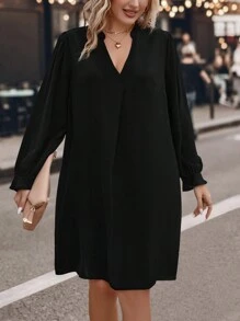 SHEIN LUNE Cộng với váy dài cổ khía - màu đen - Xem 4