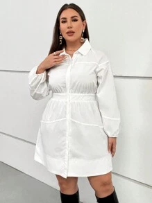 SHEIN Essnce Plus Drop Shoulder Shirt Dress Without Belt - White - View 5