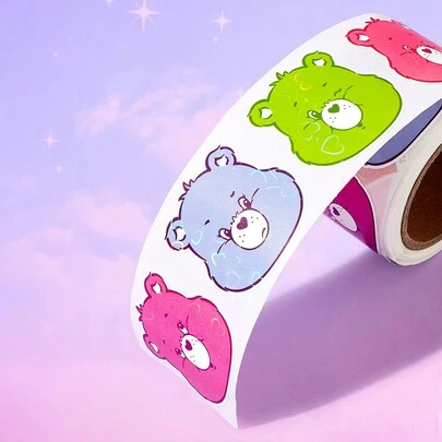 ROMWE X Care Bears 1卷卡通熊图案贴纸，可爱什锦贴纸，学校
