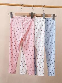 SHEIN 女小童3入組碎花緊身打底褲