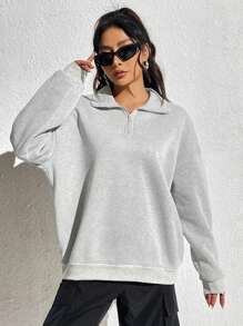INAWLY Half Zip Drop Shoulder Sweatshirt - Grey - View 4