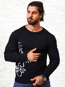 Manfinity Homme Men Graphic Pattern Sweater - Black and White - View 5