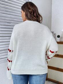 SHEIN Clasi 大碼愛心圖案喇叭袖套頭毛衣 - 白色 - 查看 2