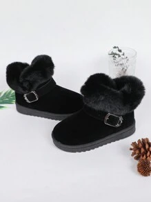 毛茸茸孩子們的雪地靴 - 黑色 - 查看 3