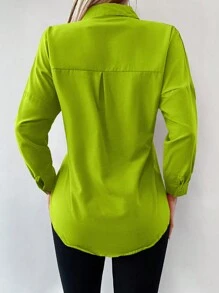 EURMUSE Solid Button Front Drop Shoulder Shirt - Mustard Yellow - View 2