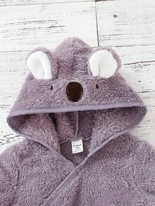 Baby Boy 3D Ear Design Hooded Teddy Jumpsuit - Dark Grey - View 3