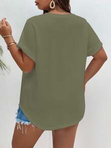 SHEIN Frenchy Plus Solid Batwing Sleeve Tee - Olive Green - View 2