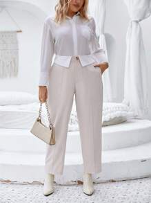 SHEIN LUNE Plus Contrast Panel Suit Pants - Apricot - View 1
