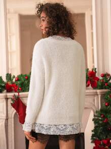 SHEIN Frenchy Ren tương phản Thả vai Áo len - trắng - Xem 2