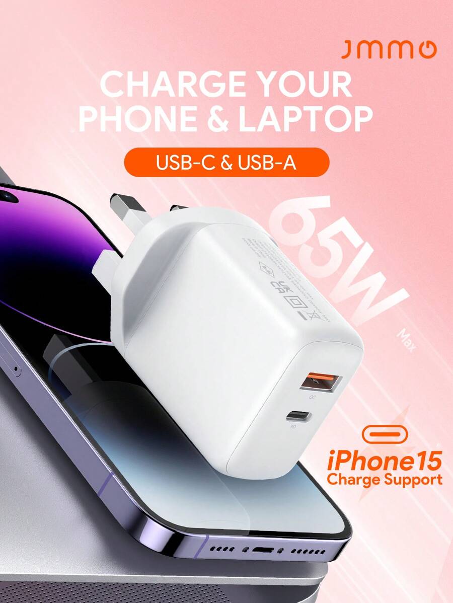 JMMO 65W USB C Charger DualPort Travel Wall Charger With1 TypeC Port