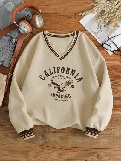 INAWLY Letter Graphic Striped Trim Thermal Lined Sweatshirt Graduation,Back To School,Graduation,Teacher For Women,Back To School Pullover Fall Sweatshirt