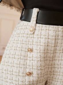 SHEIN Frenchy Plaid Pattern Double Breasted Tweed Shorts