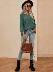 SHEIN LUNE Solid Batwing Sleeve Tee