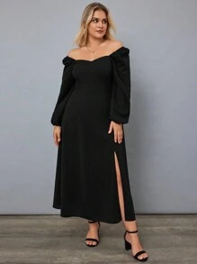 EURMUSE Plus Off Shoulder Split Thigh Dress - Black - View 6