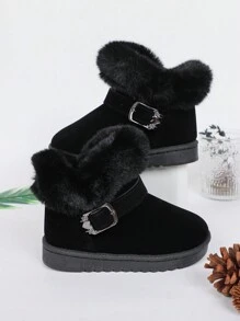 毛茸茸孩子們的雪地靴 - 黑色 - 查看 6