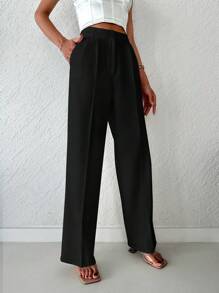 EURMUSE Pantalones rectos unicolor - Negro - Ver 4
