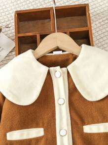 Palton de lână de culoare contrastantă pentru fetițe