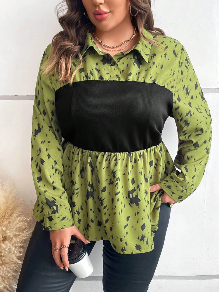 Plus Graphic Print Peplum Top Fall Cloth For Women