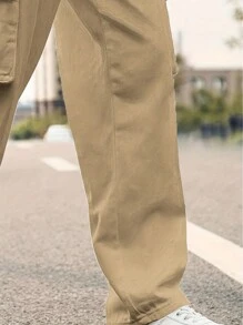 Men's Plain Pocket Design Casual Daily Wear Cargo Pants, For Fall