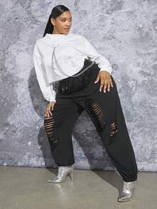 SHEIN SXY Plus Chain Detail Drop Shoulder Hoodie - White - View 5