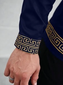 Manfinity AFTRDRK Men Geo Print Button Up Shirt - Navy Blue - View 3