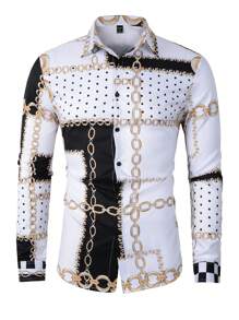 Manfinity Homme Heren Kettingprint Knoppen Shirt