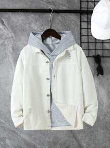 男大童破洞前紐扣牛仔襯衫無連帽衫 - 白色 - 查看 1