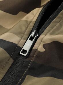 Manfinity Sport Streetwear 男友风男士休闲迷彩印花长袖拉链抽绳连帽运动夹克健身慢跑上衣健身上衣秋季透气运动夹克