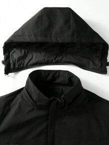 Manfinity Homme Men Zip Up Drawstring Hooded Thermal Lined Padded Coat - Black - View 6