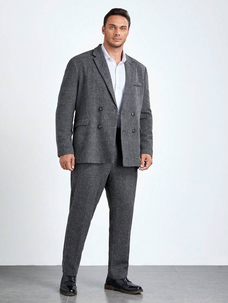 Manfinity VCAY Men Plus Lapel Neck Double Breasted Blazer & Pants - Grey - View 1