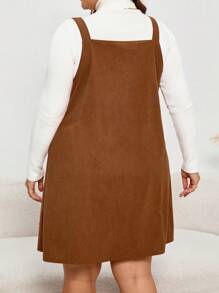 SHEIN LUNE Plus Solid Overall Dress Without Sweater - Rust Brown - View 2