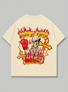 ROMWE MEN Grunge Punk 男士骷髏&火圖案T恤