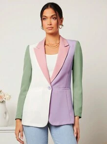 SHEIN Essnce Blazer cổ có ve áo màu đơn - Màu xanh Bạc hà - Xem 3