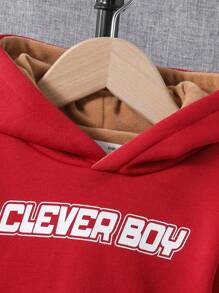 SHEIN Baby Boy Slogan Graphic Thermal Lined Hoodie & Sweatpants - Burgundy - View 6