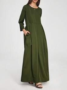 SHEIN Unity Solid Hidden Pocket Maxi Dress - Army Green - View 3