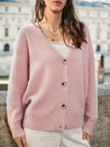 SHEIN Frenchy Solid Button Front Cardigan - Baby Pink - View 4