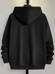 GENTILAND Loose Fit Men's Slogan Graphic Drop Shoulder Zipper Hoodie Without T-Shirt - Black - View 2