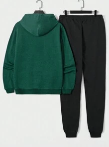 EURMUSE Men Deer Print Drawstring Sweatshirt & Sweatpants - Green - View 2