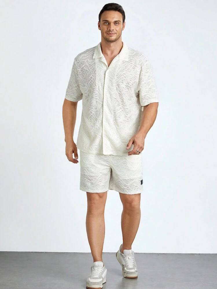 Men Plus Letter Patched Shirt & Shorts