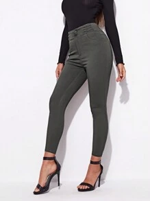 SHEIN 女性時尚休閒純色修身長褲 - 深灰色 - 查看 1