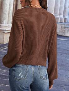 領落肩毛衣 - 棕色 - 查看 2