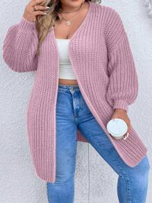 SHEIN CURVE+ Plus Size Drop Shoulder Cardigan - Mauve Purple - View 4