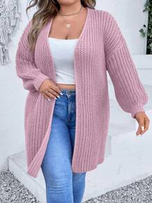 SHEIN CURVE+ Plus Size Drop Shoulder Cardigan - Mauve Purple - View 8