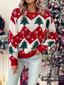 SHEIN LUNE Mẫu giáng sinh Thả vai Áo len - Nhiều màu - Xem 6