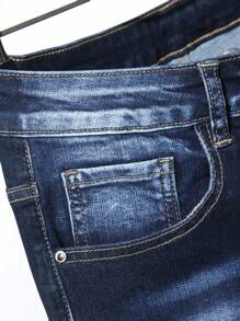 Manfinity LEGND Men Cotton Splash Ink Print Cat Scratch Skinny Jeans Slim Fit Long Ripped Frayed Jean Cargo Plain Dark Blue Party Rock And Roll Rapper - Dark Wash - View 5