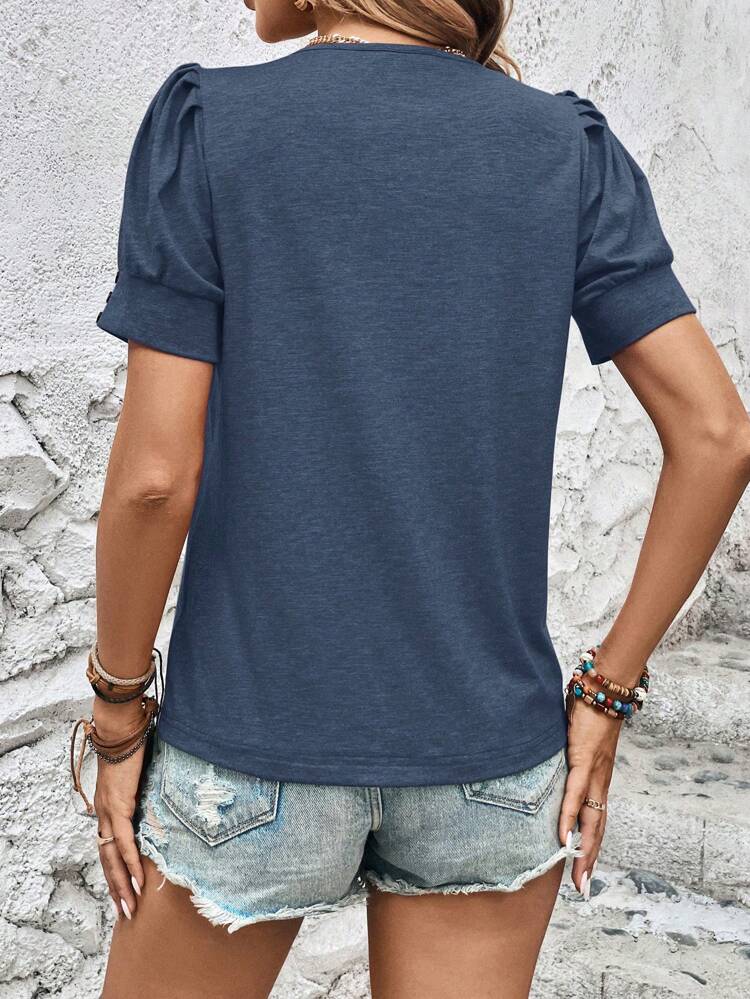 Women's Casual Solid Color Puff Sleeve T-Shirt, Summer