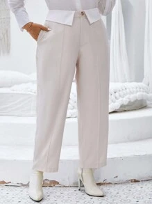 SHEIN LUNE Plus Contrast Panel Suit Pants - Apricot - View 6
